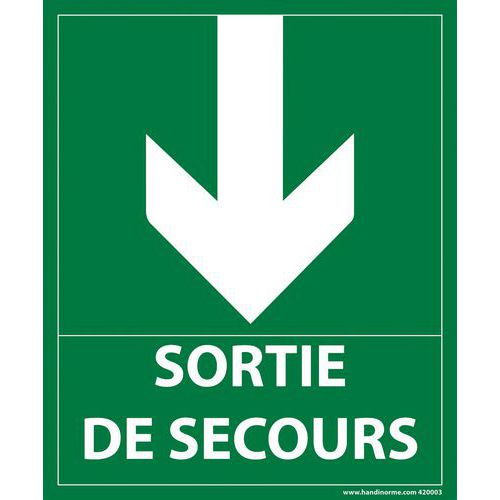 Panneau Sortie De Secours Flèche Bas Pvc 300x250mm