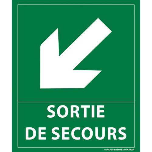 Panneau Sortie De Secours Flèche Bas Gauche Vinyle 300x250mm