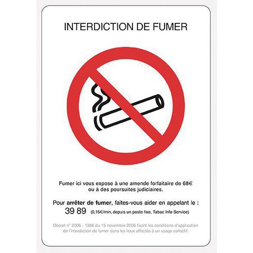 Panneau Interdiction De Fumer Vinyle 210x300mm