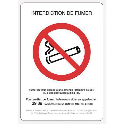 Panneau Interdiction De Fumer Vinyle 210x300mm