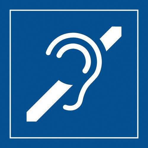Picto malentendant Vinyle blanc/bleu 125x125mm - Adhésif - Indication Accessibilité