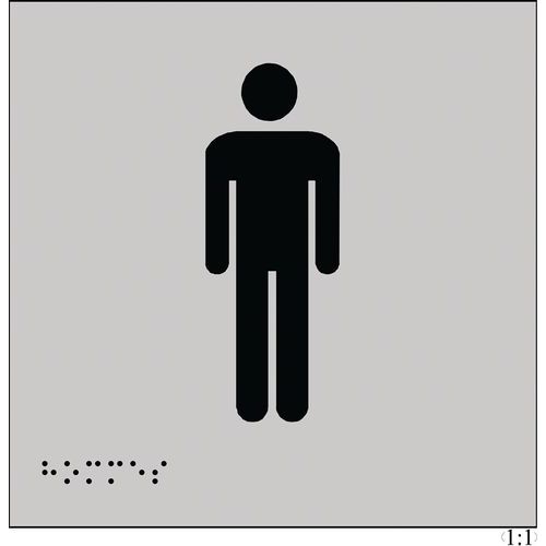 Plaque WC hommes relief et braille 150x150mm gris/noir adhésive pour accessibilité