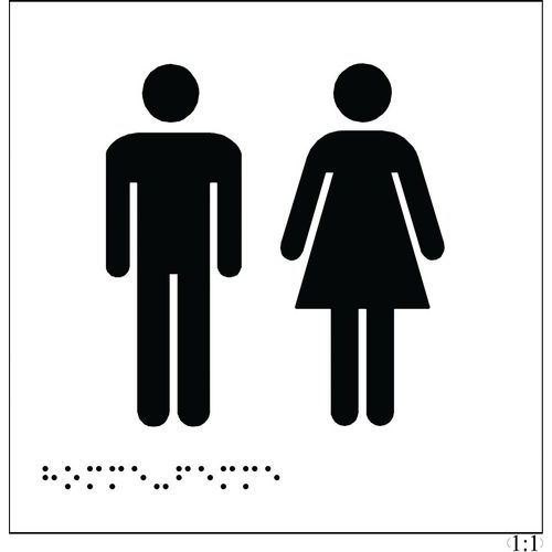 Plaque WC Hommes Femmes Relief Braille 150x150mm Blanc Adhésive Accessibilité Handicapés