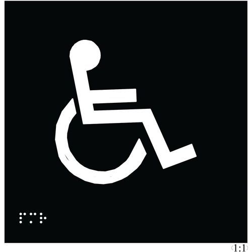 Plaque WC Handicapés Braille Relief 150x150mm Noir Adhésive ABS Accessibilité Intérieur