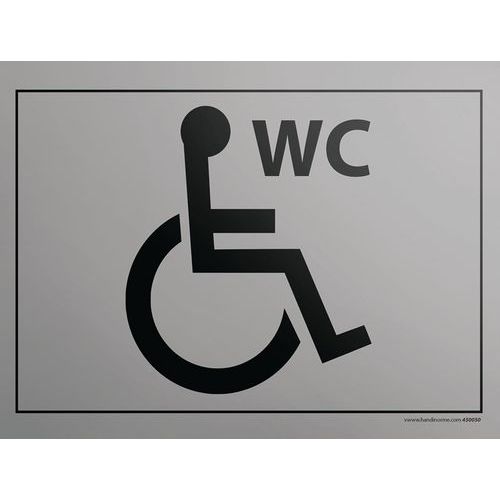 Plaque WC PMR 10x14 cm - Fond Gris ABS - Indication Accessibilité Handicapée - Fixation Vis/Colle
