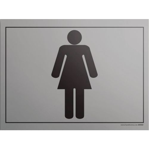 Plaque WC Picto Femme Fond Inox Gris 140x100mm - Signalisation Durable et Recyclable