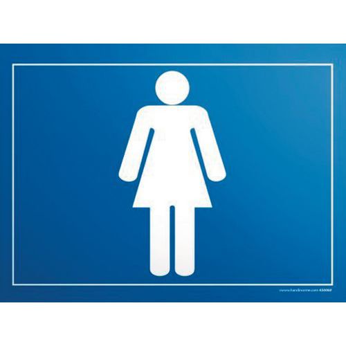 Plaque WC Picto Femme Fond Bleu - 100x140mm ABS - Fixation Facile - Signalisation Recyclable