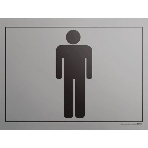 Plaque gravée picto homme fond inox - 140x100mm - Gris - ABS recyclable - Fixation facile
