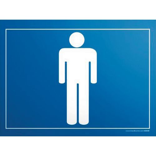 Plaque gravée picto homme fond bleu - 100x140mm ABS - Fixation vis/colle - Recyclable