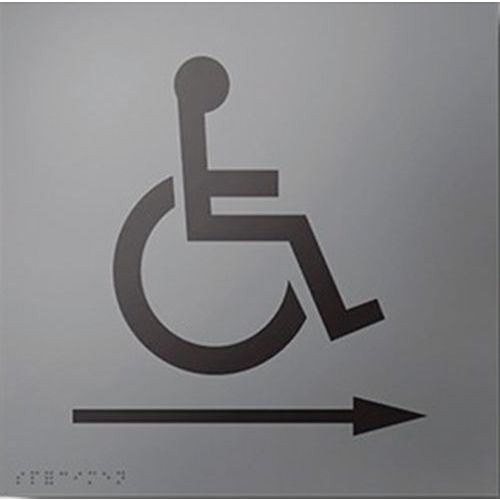Panneau Flèche Droite Handicapés Braille ABS Gris 150mm Adhésif Intérieur/Extérieur