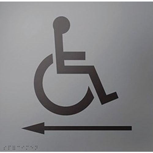 Panneau Signalétique Handicapés Flèche Gauche Relief Braille Gris 150mm Adhésif ABS