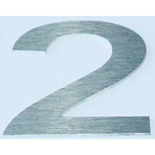 Chiffre relief aluminium brossé n°2 - Adhésif 75mm Gris - Facile à coller