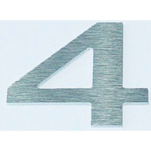 Chiffre relief aluminium brossé n°4 - Adhésif 75mm Gris - Panneau Indication Accessibilité