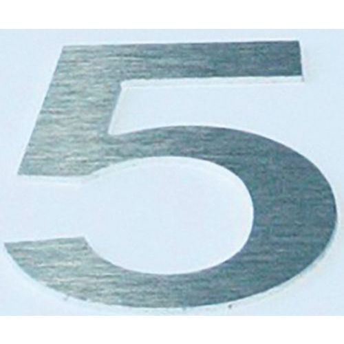 Chiffre relief aluminium brossé 5 - Adhésif 75mm Gris - Accessibilité Handicapés