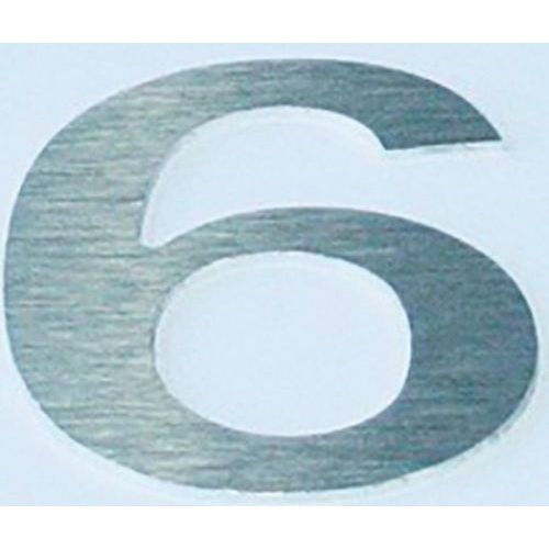 Chiffre relief aluminium brossé n°6 - Adhésif 75mm Gris - Accessibilité handicapé