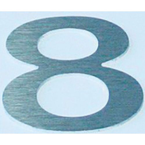 Chiffre relief aluminium brossé n°8 - Hauteur 75mm - Adhésif - Gris - Accessibilité handicapé