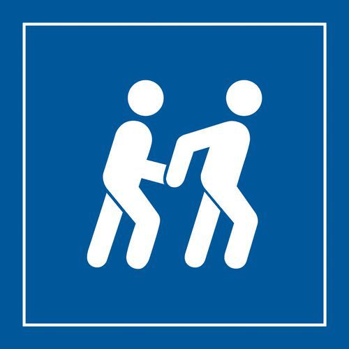 Panneau Accessibilité Assistant Disponible Gravoply Blanc/Bleu 125x125mm - Indication Handicapés - Fixation Vis/Colle