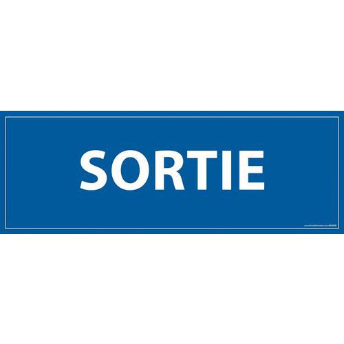 Signalisation information sortie fond bleu 210 x 75 mm