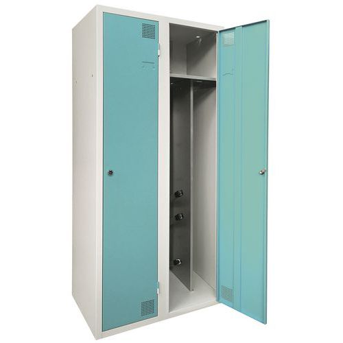 Akaze - Armoire Séchante Industrie Salissante 2 Colonnes Clé Verdeau - Acier Gris Clair/Bleu Clair - 1800x800x500mm - 600W