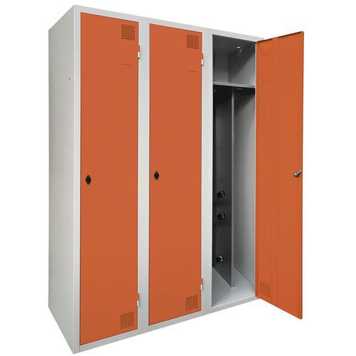 Akaze - Vestiaire Industrie Salissante 3 Colonnes - Acier Gris Clair/Orange - 180x120x50cm - Séchant et à Cadenas