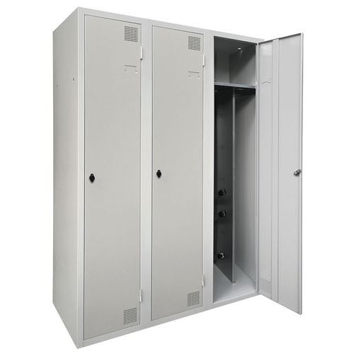 Akaze - Vestiaire Séchant Industrie Salissante 3 Colonnes Gris Clair - 3 Casier/Colonne - 1800x1200x500mm - Éco-responsable