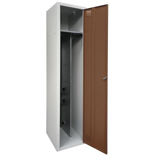 Akaze - Vestiaire Industrie Salissante 1 Colonne - Acier Gris Clair/Marron - 3 Casier - Cadenas - 180x40x50cm