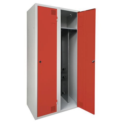 Akaze - Vestiaire Séchant Industriel Salissant 2 Colonnes - Rouge/Gris Clair - 2 Portes Clé - 1800x800x500mm