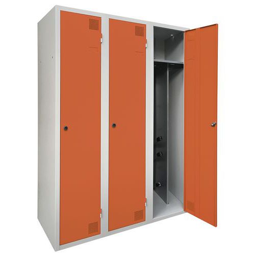 Akaze - Armoire Séchante 3 Colonnes Industrie Salissante - Acier Gris Clair/Orange - 1200x500x1800mm - À Clé