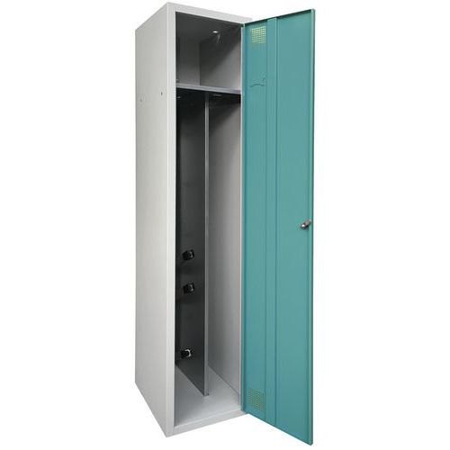 Akaze - Vestiaire Industrie Salissante 1 Colonne Clé Turquoise - 180x40x50cm - 3 Casier Penderie - Acier Laqué Gris Clair