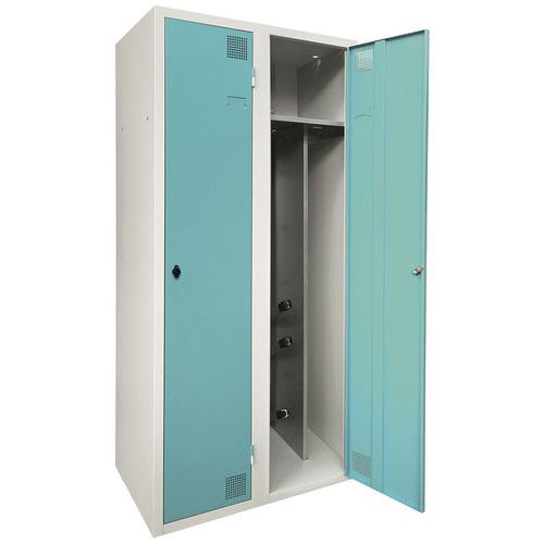 Akaze - Vestiaire Industrie Salissante 2 Colonnes - Acier Gris Clair/Bleu Clair - 1800x800x500mm - Séchant - À Cadenas