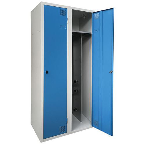 Akaze - Vestiaire Industrie Salissante 2 Colonnes Bleu - 3 Casier/Colonne - Acier Laqué - 1800x800x500mm - Séchant - Livré Monté
