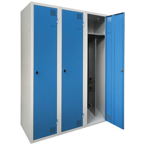 Akaze - Vestiaire Industrie Salissante 3 Colonnes Bleu - 180x120x50cm - Séchant 900W - Acier Laqué - Livré Monté