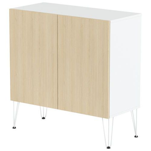 MBA - Rangement mi-haut Java 80 cm 2 portes blanc/chêne clair - 101x80x45 cm - Éco-responsable, Garantie 10 ans