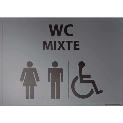 Lot de 5 - Plaque Gravée Mixte Wc + Personnes Handicapées Fond Inox