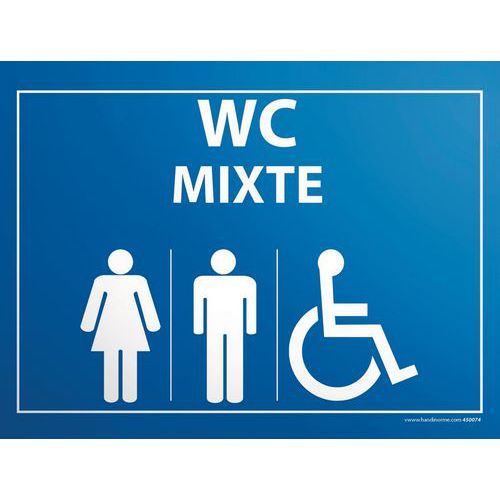 Lot de 5 - Plaque Gravée Mixte Wc + Personnes Handicapées Fond Bleu