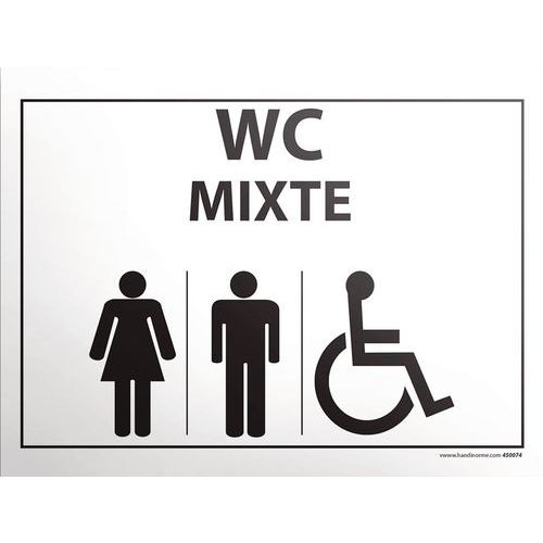 Lot de 5 - Plaque Gravée Mixte Wc + Personnes Handicapées Fond Blanc