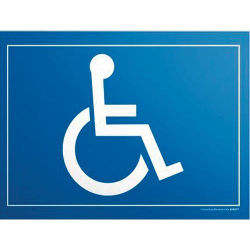 Plaque Picto Handicapé Fond Bleu 100x140mm ABS - Signalisation Accessible et Durable