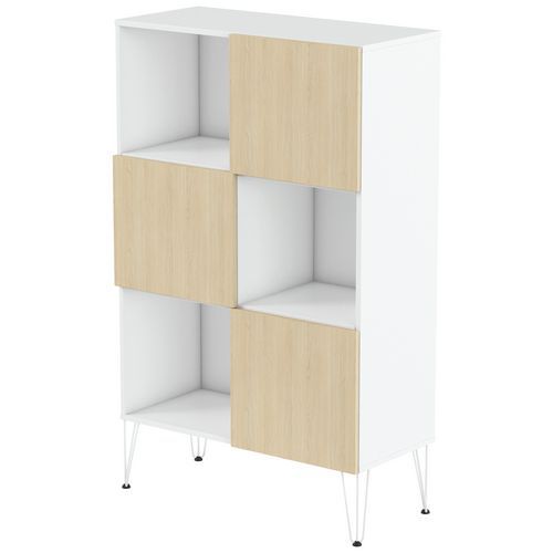 MBA - Armoire de bureau Java 100 cm damier blanc/chêne clair - 160x100x45 cm - Éco-responsable PEFC