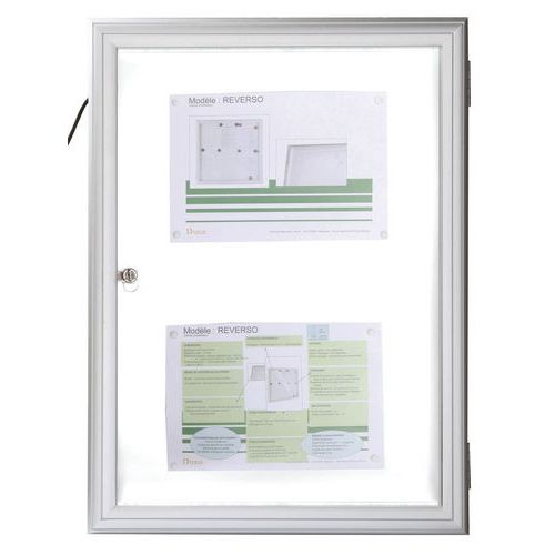 Planorga - Vitrine Murale Extérieure Reverso LED - 9 Feuilles A4 - Aluminium Anodisé Gris - Verre Sécurit