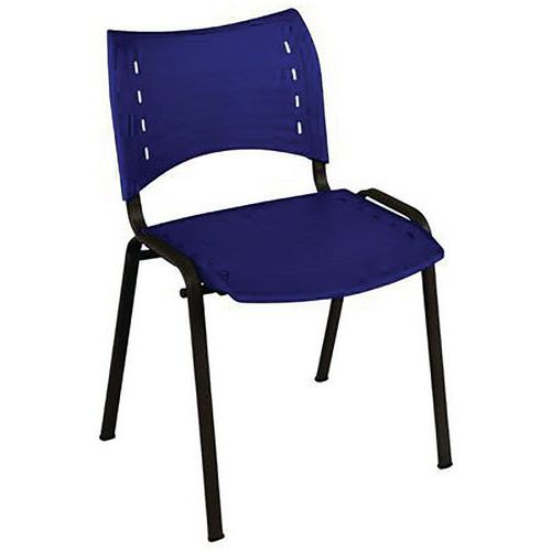 Chaise Brady Polypropylène Bleu Piètement Noir Empilable 4 Pieds Confortable et Moderne