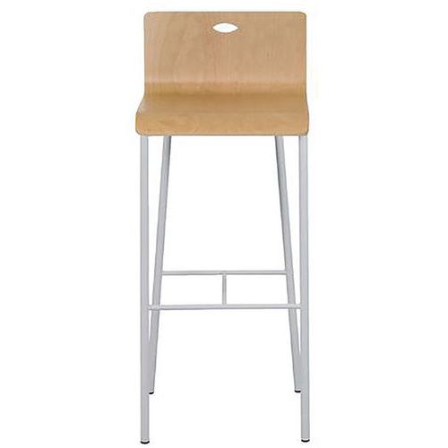 Tabouret haut Smart vernis naturel - Piétement gris - Assise bois multiplis Hêtre - Hauteur 94 cm - Mobilier restauration