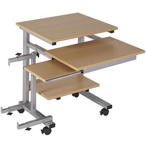 MBA - Poste compact Mira 60 cm Hêtre/Alu - 1 tablette souris - Ergonomique et éco-responsable