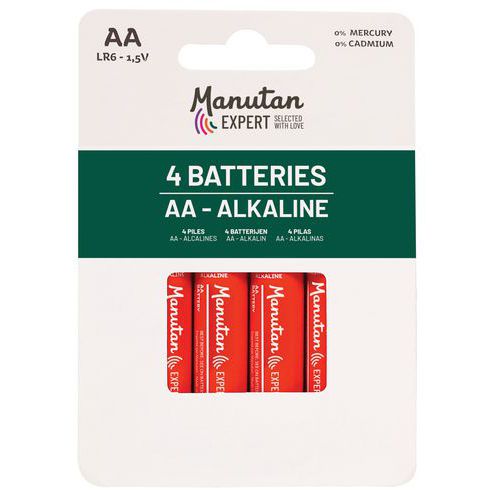 Manutan Expert - Piles Alcalines AA LR06 Non Rechargeables - Lot de 4 - 1.5V