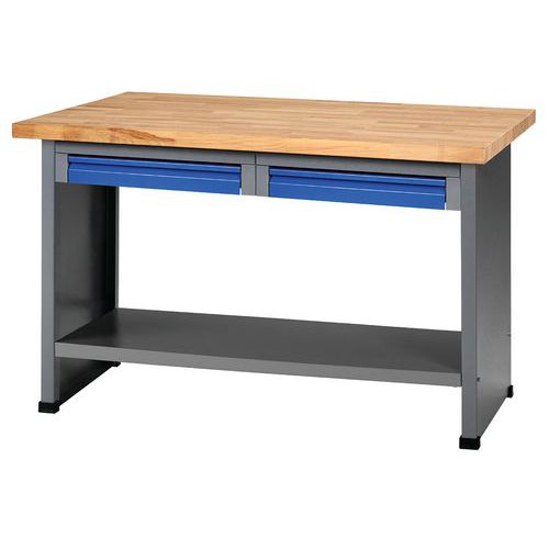 Établi FK 128 Bleu - 128cm Largeur - 2 Tiroirs - Charge 500kg - Plateau 40mm - Éco-responsable
