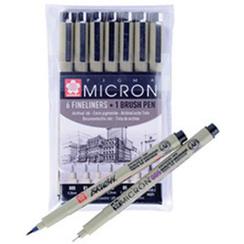 Feutre à Pointe Fine Pigma Micron Ã‰tui 6+1 Noir