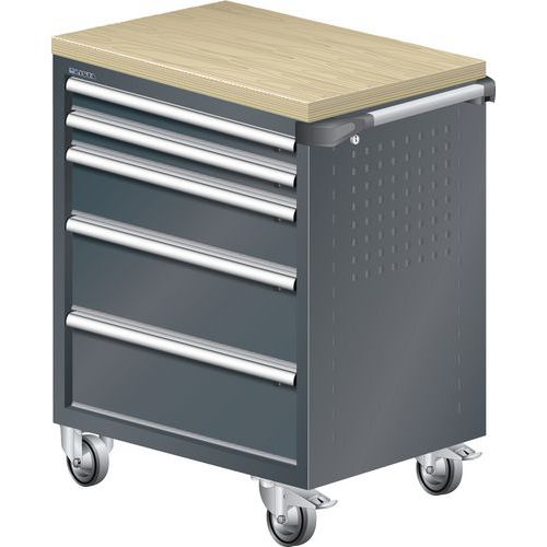 Lista - Chariot d'atelier L3627 - 5 tiroirs bois multiplex - Noir - Charge 40kg/tiroir - Mobilier d'atelier