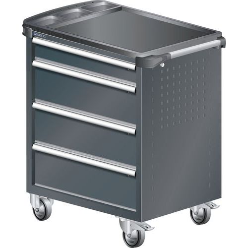Chariot d'atelier L3627 - Revêtement plastique 4 tiroirs Noir - Lista