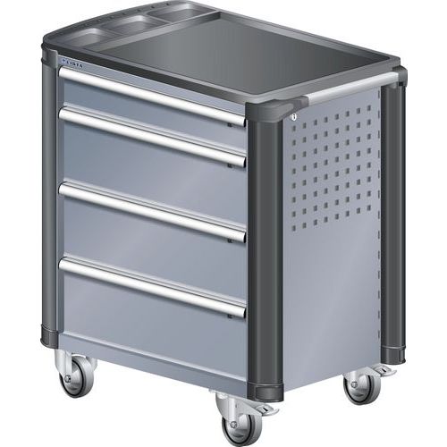 Chariot d'atelier L3627 - 4 tiroirs, protection coins, Gris foncé - Lista