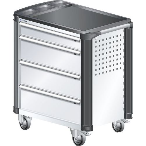Chariot d'atelier L3627 plastique avec coins - 4 tiroirs Blanc - Lista