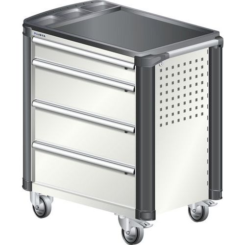 Chariot d'atelier L3627 plastique avec coins - 4 tiroirs Gris clair - Lista